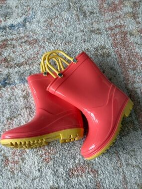 Bright Pink and Yellow Kids Rain Boots